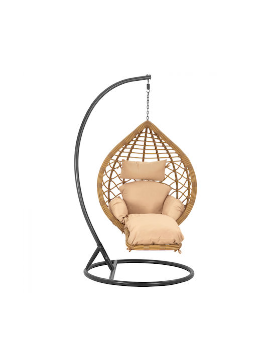 Rattan Swing Nest with Stand Black - Beige with 130kg Maximum Weight Capacity L105xW105xH195cm