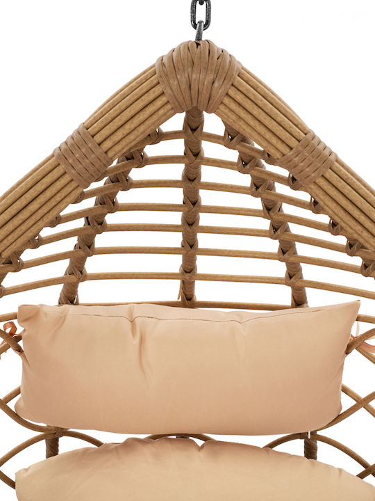 Rattan Swing Nest with Stand Black - Beige with 130kg Maximum Weight Capacity L105xW105xH195cm