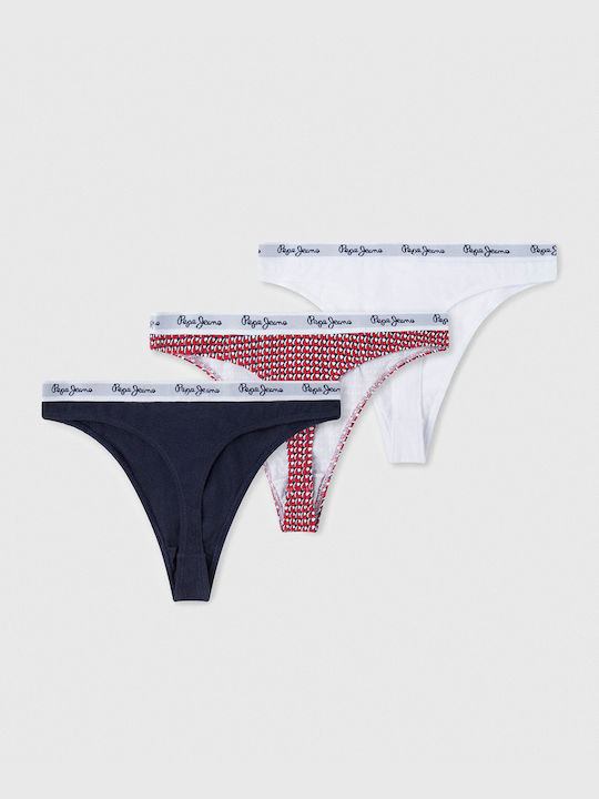 Pepe Jeans Alma Βαμβακερά Ψηλόμεσα Γυναικεία String 3Pack U4F5843PEP