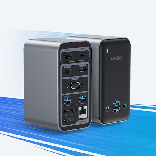 Choetech USB-C Docking Station με HDMI 4K PD Ethernet Μαύρο (HUB-M21)