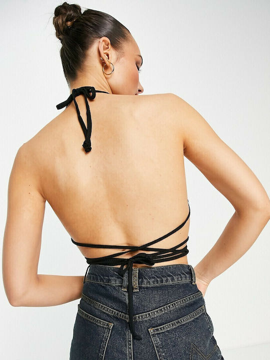 Γυναικείο Καλοκαιρινό Crop Top Αμάνικο Μαύρο