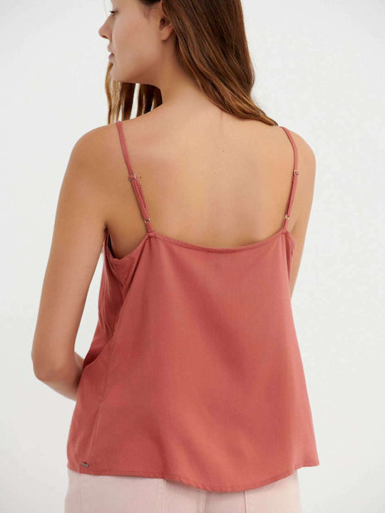 Funky Buddha Women's Summer Blouse with Straps & V Neck Dusty Pink