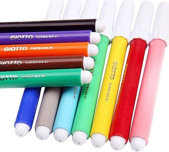 Giotto Turbo Maxi Μαρκαδόροι Ζωγραφικής 5mm Χονδροί, Πλενόμενοι Σετ 12 χρώματα