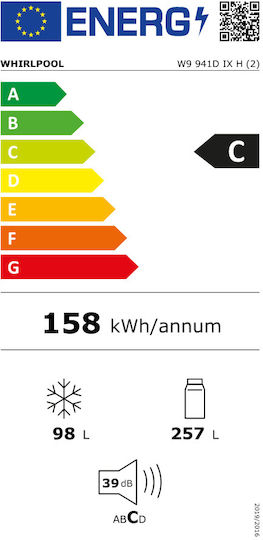 Whirlpool Ψυγειοκαταψύκτης 355lt Total NoFrost Υ201.3xΠ59.5xΒ65.6εκ. Inox W9 941D IX H