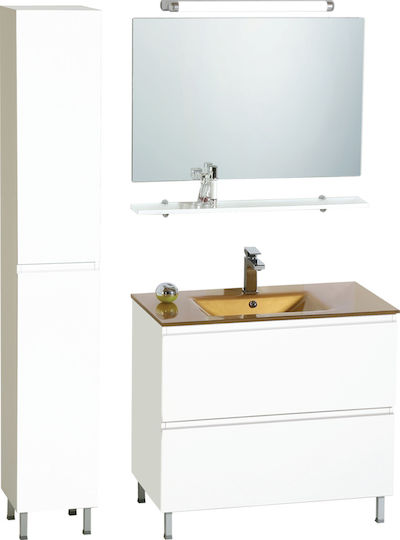 Pro Bagno Нищо 909B Шкаф със Мивка & Огледало със светлина Д90xШ46xВ83см Бял