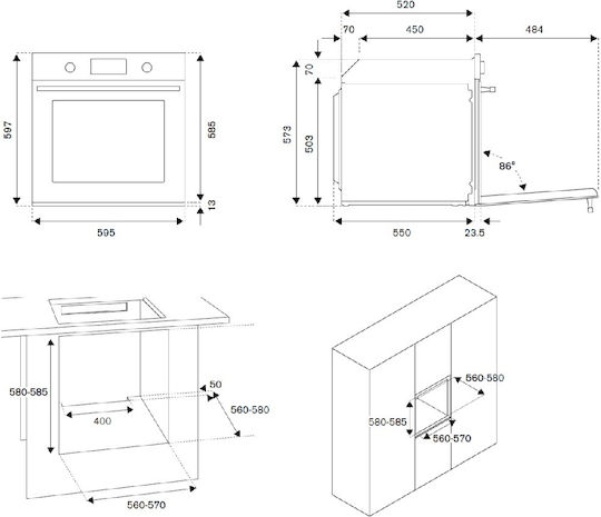 Bertazzoni F60 5 HER G K AC GPL Фурна над плот 57лт Ш59.5см.