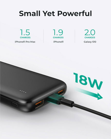 Aukey PB-N73s Power Bank 10000mAh 20W with 2 USB-A Ports and USB-C Port Power Delivery / Quick Charge 3.0 Black