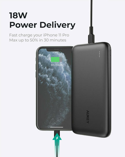Aukey PB-N73s Power Bank 10000mAh 20W with 2 USB-A Ports and USB-C Port Power Delivery / Quick Charge 3.0 Black