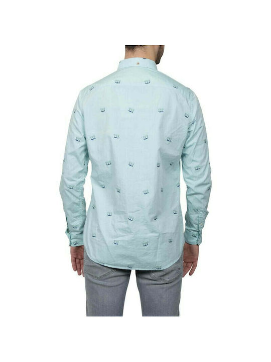 Scotch & Soda Men's Shirt Long Sleeve Cotton Floral Light Blue