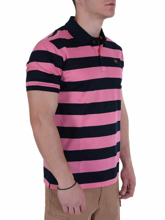 PAUL&SHARK POLO LOGO DOPPELT MERCERISIERTE STREIFEN ROSA-BLAU