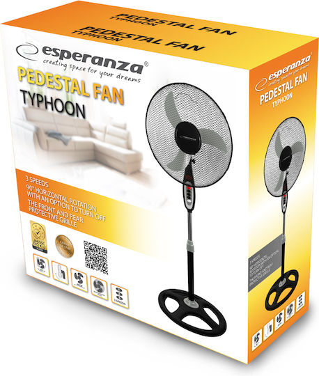 Esperanza Typhoon Ανεμιστήρας Ορθοστάτης 50W Διαμέτρου 40cm Μαύρος