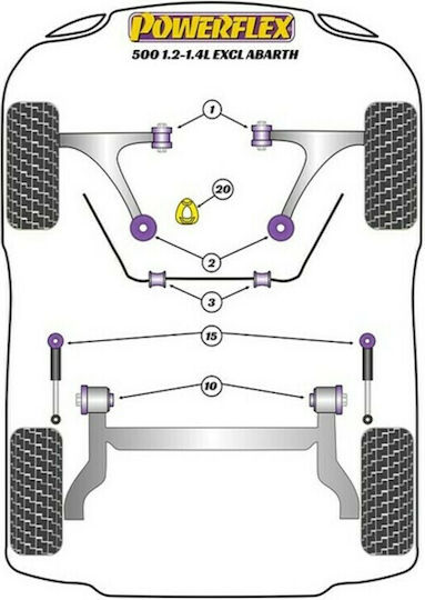 Powerflex Храсти 1.2-1.4L без Abarth за Fiat 500 PFR16-510
