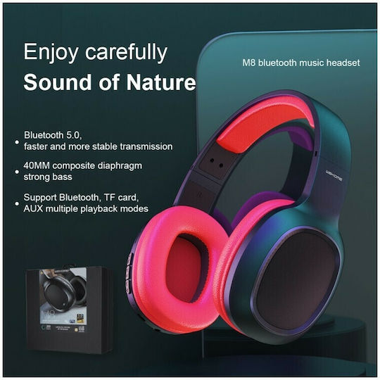 WK M8 Bluetooth Wireless Over Ear Headphones with Radio with 4 hours of Operation Red