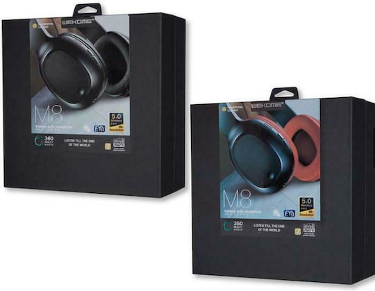 WK M8 Bluetooth Wireless Over Ear Headphones with Radio with 4 hours of Operation Red