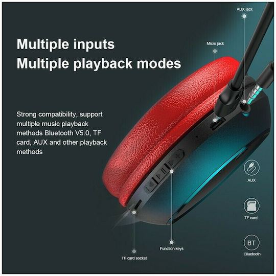 WK M8 Bluetooth Wireless Over Ear Headphones with Radio with 4 hours of Operation Red