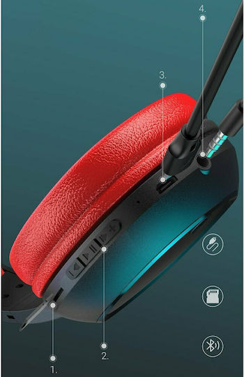 WK M8 Bluetooth Wireless Over Ear Headphones with Radio with 4 hours of Operation Red