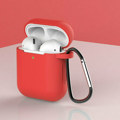 Hurtel Soft Case Silicone with Hook in Red color for Apple AirPods 1 / AirPods 2