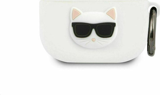 Karl Lagerfeld Choupette Head Silicone Case with Keychain White for Apple AirPods 3