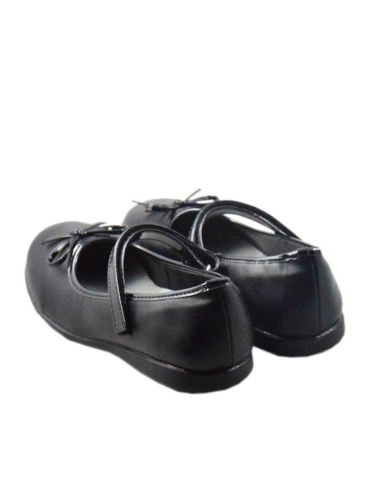 Balerini copii Anatomic cu închidere Hoop & Loop de Piele Negre