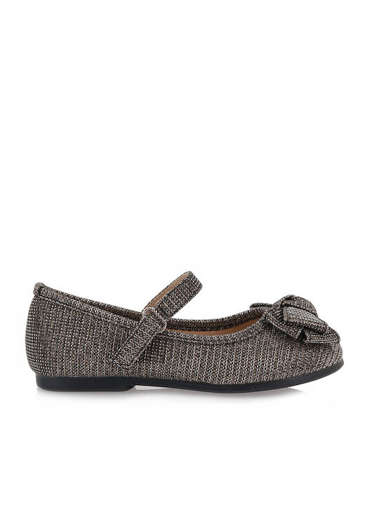 Kids Leather Ballerinas with Hoop & Loop Closure Gold
