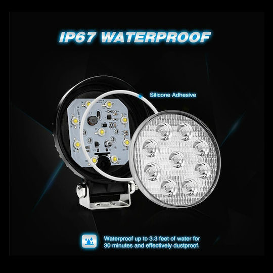 Autoline Кръглаς Водоустойчив Фарове за кола LED Универсален 12 - 30V 27W 11.8см 1бр