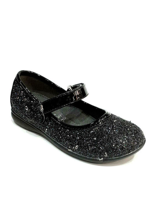 Kids Ballerinas Gioula 14 with Hoop & Loop Closure Black