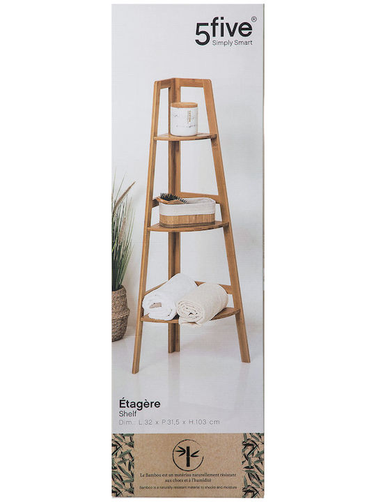 5Five 174519 Γωνιακή Επιδαπέδια Ραφιέρα Μπάνιου Bamboo με 3 Ράφια 31.9x31.9x103cm Καφέ