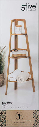 5Five 174519 Γωνιακή Επιδαπέδια Ραφιέρα Μπάνιου Bamboo με 3 Ράφια 31.9x31.9x103cm Καφέ