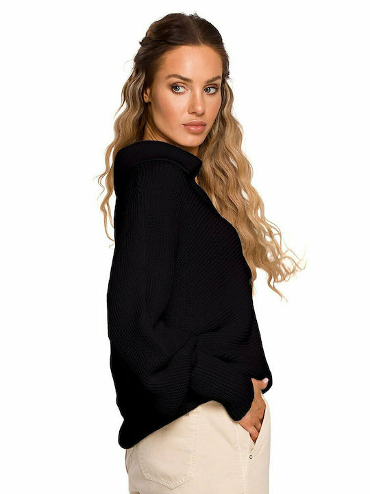 MOE Damen Langarm Pullover mit V-Ausschnitt Schwarz