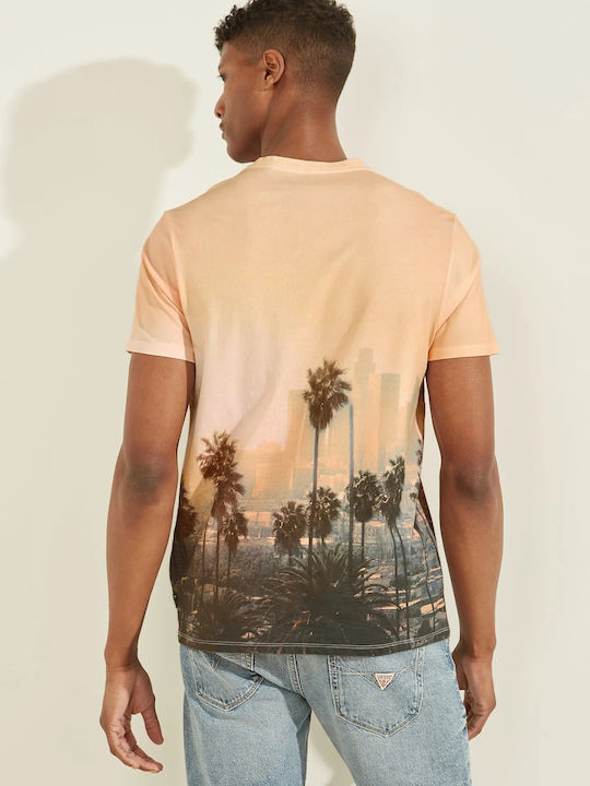 Guess Sunset Ανδρικό T-shirt Πορτοκαλί με Στάμπα