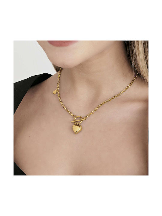 Luca Barra Necklace with design Heart from Gold Plated Steel