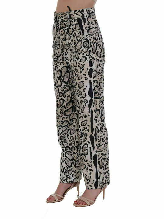 PINKO PANTALONI TIGLIO TIGLIO ANIMAL PRINT BUZUNARE BEJ/NEGRU