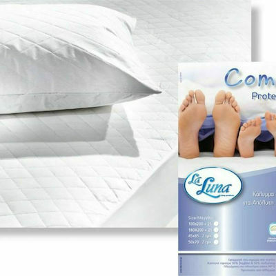 La Luna Super-Double Quilted Mattress Cover Fitted Comfort White 160x200cm