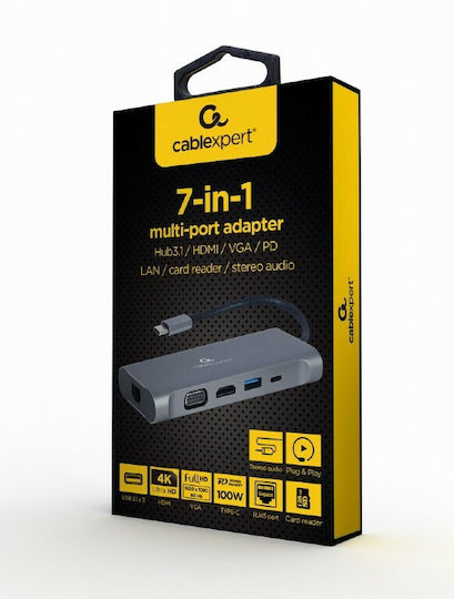 Gembird USB-C Docking Station with HDMI 4K PD Ethernet Gray (A-CM-COMBO7-01)
