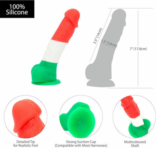 BMS Factory Addiction Leonardo Ρεαλιστικό Dildo με Όρχεις και Βεντούζα Red White & Green 18cm