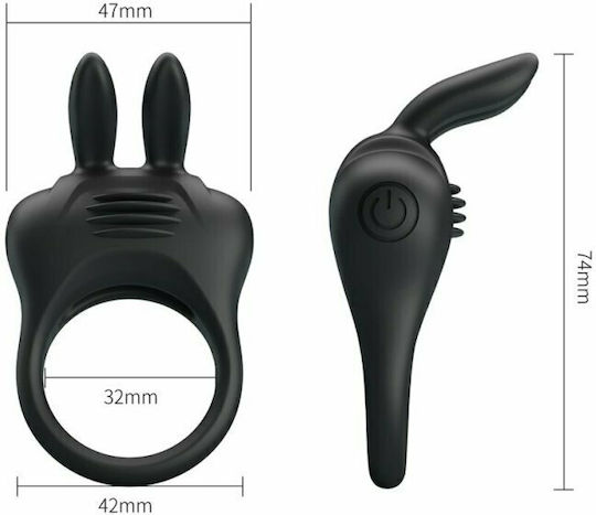 Pretty Love Davion Rabbit Vibrator Ring Vibrating Cock Ring Schwanz Silikon Schwarz