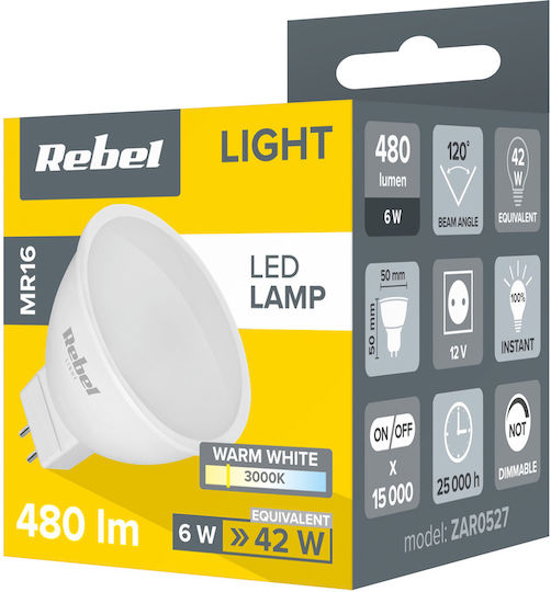 Rebel Λάμπα LED 6W για Ντουί GU5.3 και Σχήμα MR16 Θερμό Λευκό 480lm