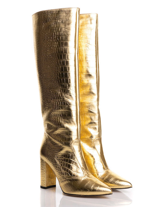 Stiefel mit Krokodildruck (1590) - GOLD