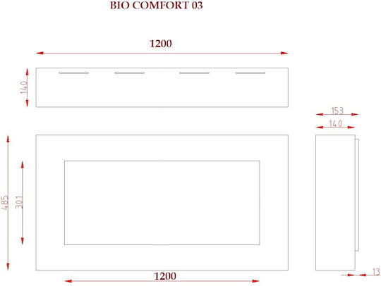 EcoHot Βio Comfort 03 Indoor Wall Mounted Bioethanol Fireplace Black Velvet-Black Metal 70x15x48cm