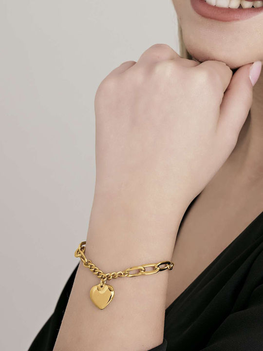 Luca Barra Bracelet Chain with design Heart made of Steel Gold Plated