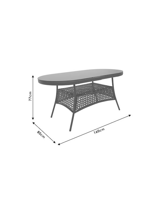 Masa pentru spații exterioare Rattan cu suprafață din sticlă Cellin CAFE 160x80x77buc