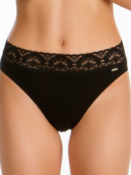 Βαμβακερά Ψηλόμεσα Γυναικεία Brazil 2Pack με Δαντέλα Μαύρα