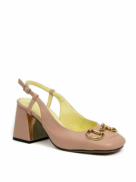 Favela Leather Pink High Heels with Strap