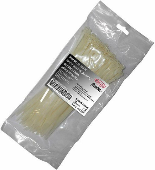 Adeleq Δεματικά Καλωδίων Πλαστικά 250mmx4.8mm σε Λευκό χρώμα (100τμχ) (19-250480)