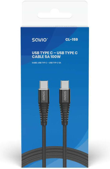 Savio USB 2.0 Cable USB-C Male - USB-C 100W PD Black 1m