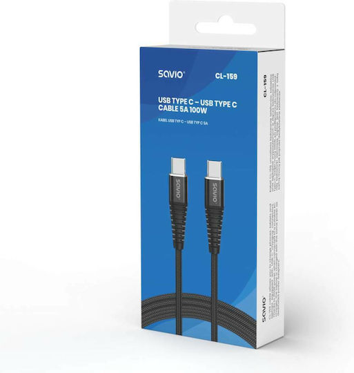 Savio USB 2.0 Cable USB-C Male - USB-C 100W PD Black 1m