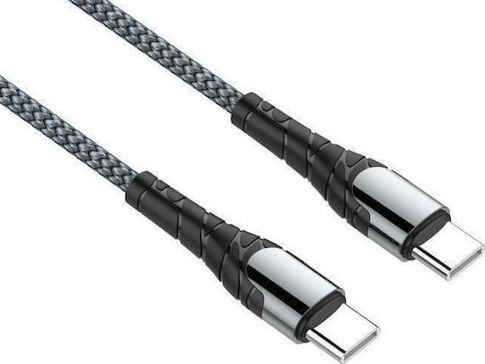 Ldnio LC102 Плетена USB 2.0 Кабел USB-C мъжки - USB-C мъжки 65W Сив 2м