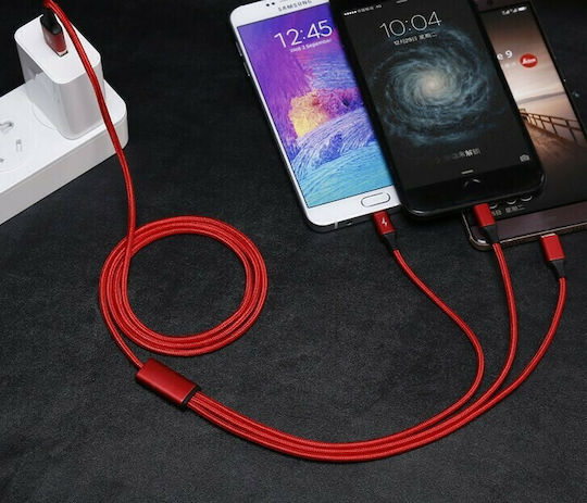 Baseus Rapid 2-in-1 Braided USB to 2x Lightning / micro USB Cable 3A Κόκκινο 1.2m (CAMLL-SU09)