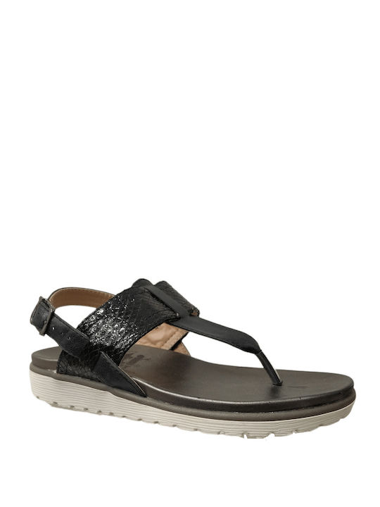 Xti Leather Women's Flat Sandals in Black Color