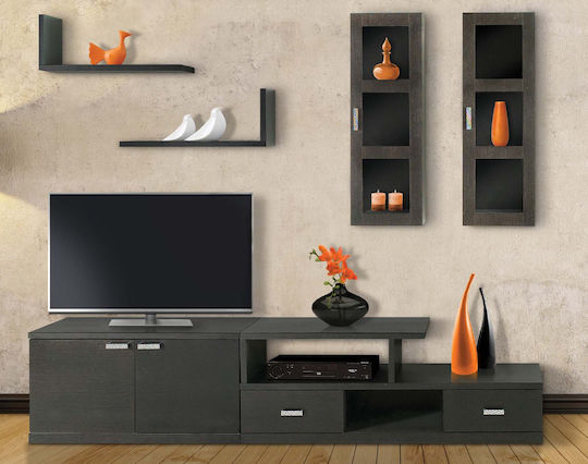Unitate TV pentru sufragerie 134 Maro din lemn masiv cu vitrină L250xA44xÎ190buc